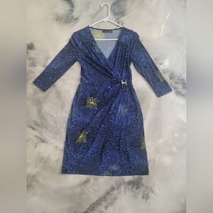 Apt. 9 Blue and Green Patterned Long Sleeve Dress